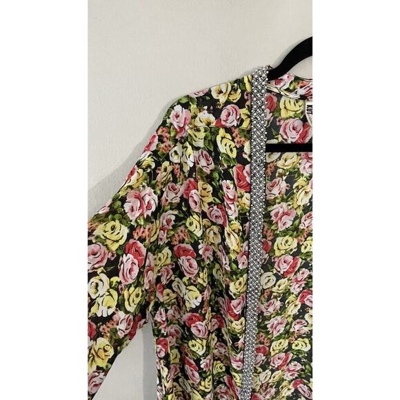 Kut From The Kloth Medium Embellished Faux Pearl Floral Print Wrap Top Sheer - Picture 6 of 8